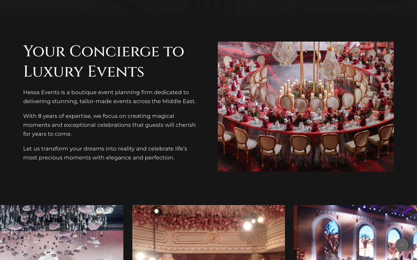 Hessa Events website introduction with event photography