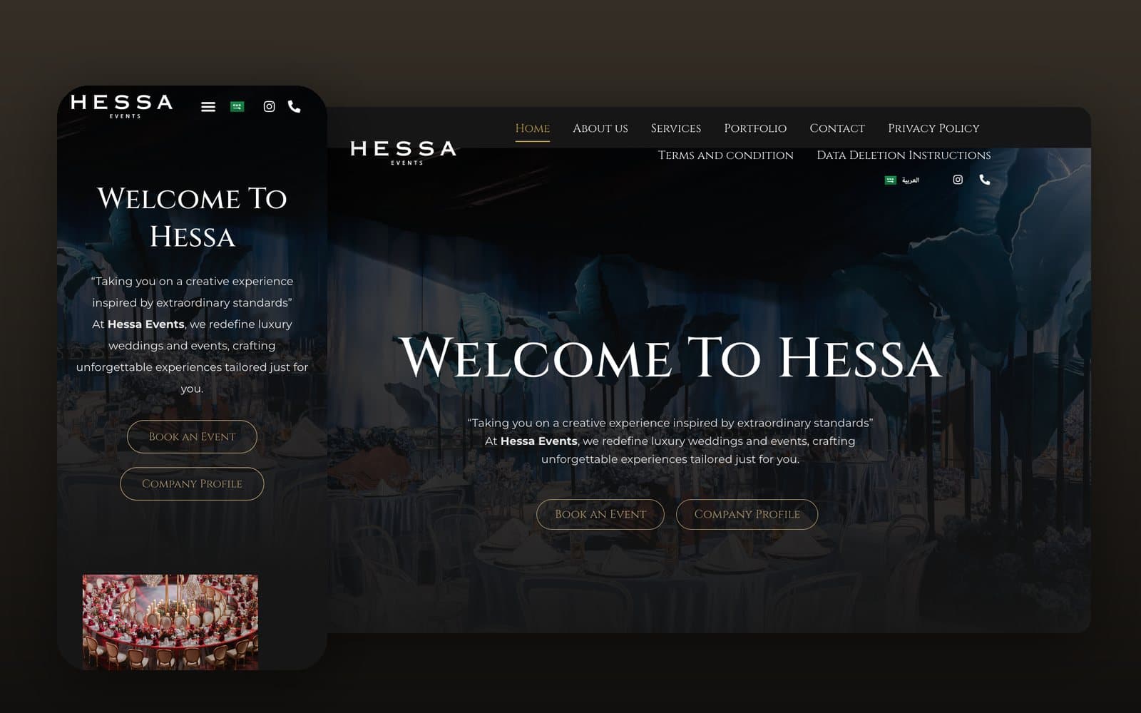 Hessa Events website: Bilingual luxury events site