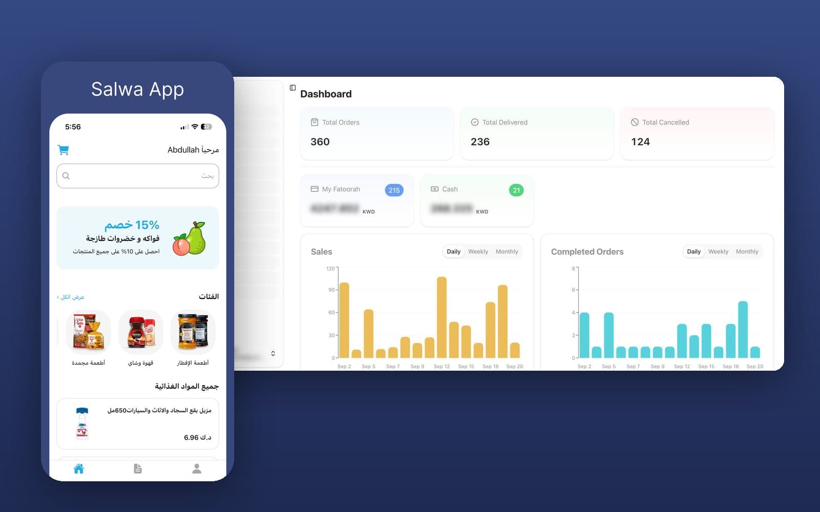 Salwa: Grocery delivery: customer, driver, and admin apps
